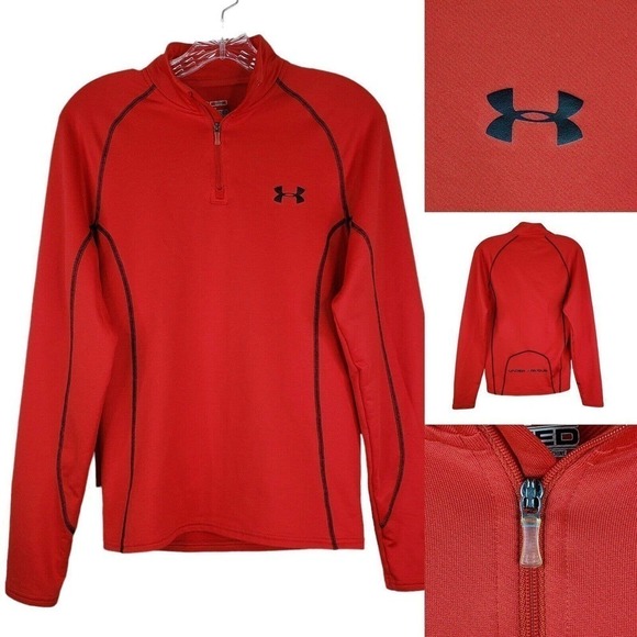 Under Armour Quarter Zip Pullover Long Sleeve Shirt Red Mens Small S Cold Gear - Picture 1 of 9